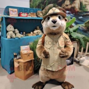 Tan Otter mascot costume character dressed with a Cargo Shorts and Hats