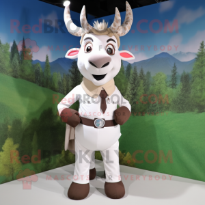 White Deer mascot costume character dressed with a Poplin Shirt and Belts