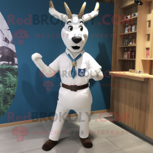 White Deer mascot costume character dressed with a Poplin Shirt and Belts