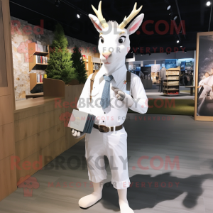 White Deer mascot costume character dressed with a Poplin Shirt and Belts