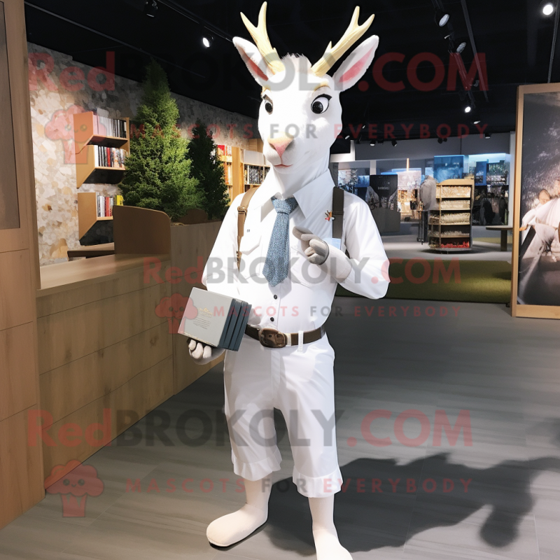White Deer mascot costume character dressed with a Poplin Shirt and Belts