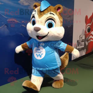 Sky Blue Chipmunk mascot costume character dressed with a Running Shorts and Pocket squares