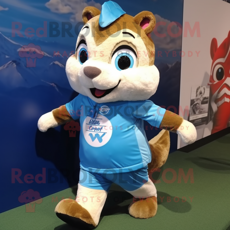 Sky Blue Chipmunk mascot costume character dressed with a Running Shorts and Pocket squares Sky Blue Chipmunk mascot costume character dressed with a Running Shorts and Pocket squares