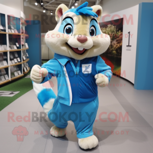 Sky Blue Chipmunk mascot costume character dressed with a Running Shorts and Pocket squares