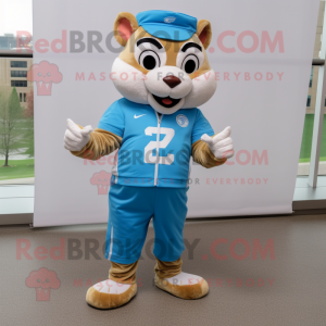 Sky Blue Chipmunk mascot costume character dressed with a Running Shorts and Pocket squares