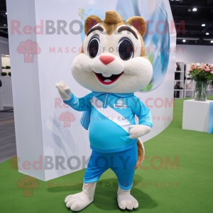 Sky Blue Chipmunk mascot costume character dressed with a Running Shorts and Pocket squares