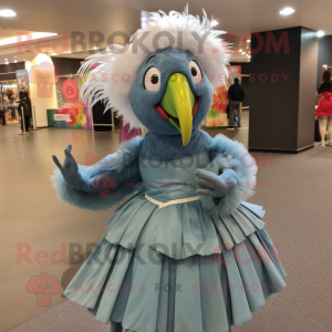 Gray Macaw mascot costume character dressed with a Ball Gown and Headbands