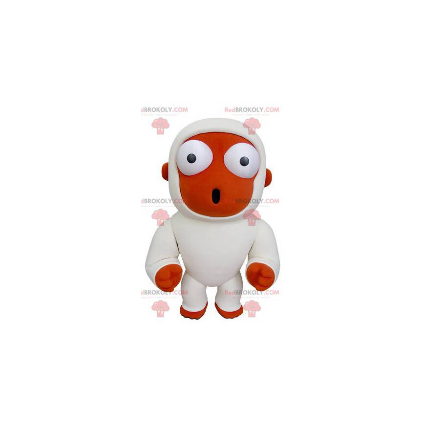 Mascota mono naranja y blanco mirando sorprendido - Mascota mono naranja y blanco mirando sorprendido -
