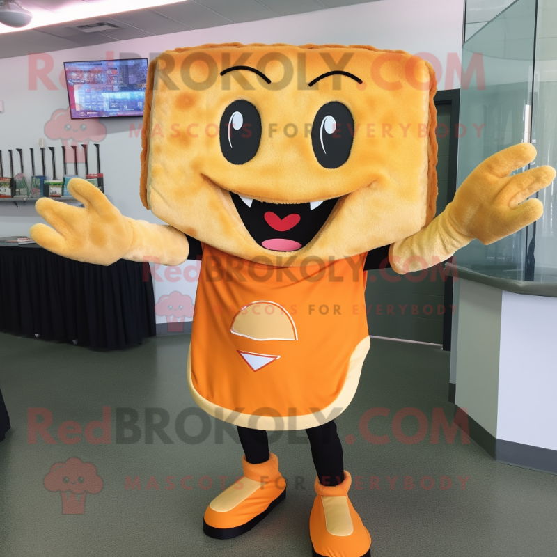 Orange Grilled Cheese Sandwich mascot costume character dressed with a Polo Tee and Gloves