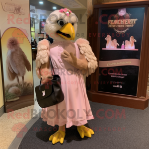 Peach Haast'S Eagle mascot costume character dressed with a Empire Waist Dress and Clutch bags