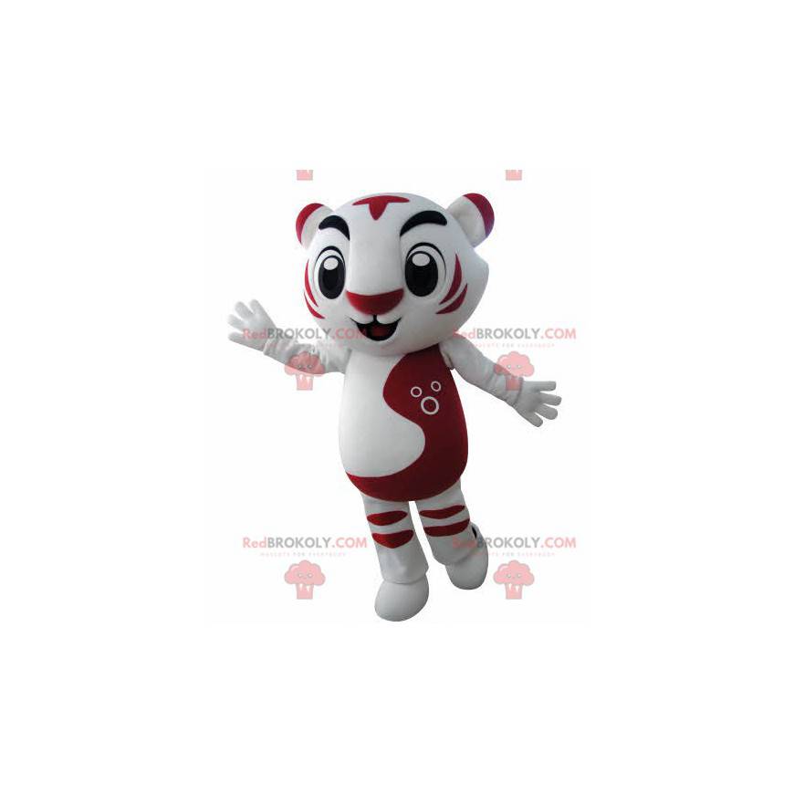 Witte en rode tijger mascotte. Katachtige mascotte -