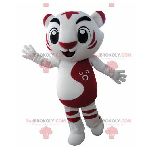 Mascot vit och röd tiger. Kattmaskot - Redbrokoly.com