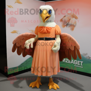 Peach Haast'S Eagle mascot costume character dressed with a Empire Waist Dress and Clutch bags