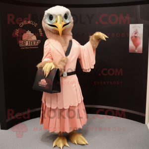 Peach Haast'S Eagle mascot costume character dressed with a Empire Waist Dress and Clutch bags