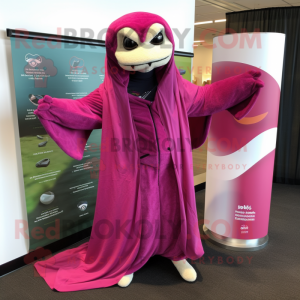 Magenta Python mascot costume character dressed with a Cover-up and Scarves