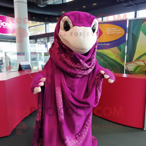 Magenta Python mascot costume character dressed with a Cover-up and Scarves