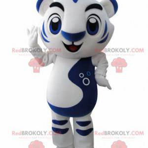 Mascotte tigre bianca e blu. Mascotte felina - Redbrokoly.com
