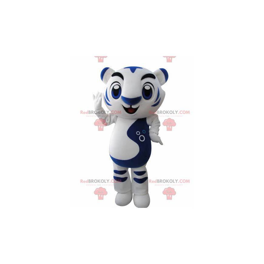 Mascot vit och blå tiger. Kattmaskot - Redbrokoly.com