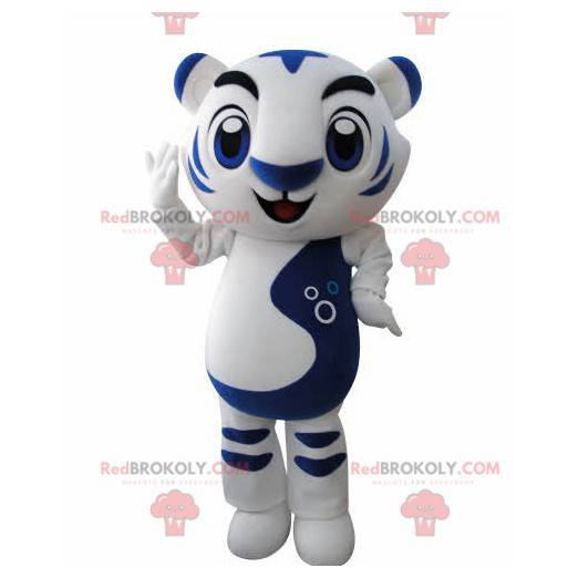 Mascot tigre blanco y azul. Mascota felina - Redbrokoly.com