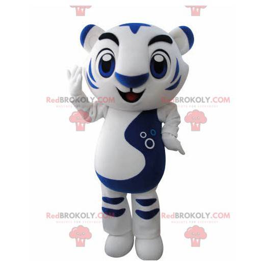 Maskottchen weißer und blauer Tiger. Katzenmaskottchen -