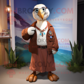 Brown Albatross mascot costume character dressed with a Dress Pants and Necklaces