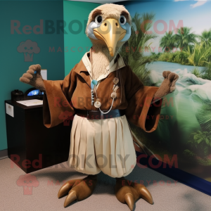 Brown Albatross mascot costume character dressed with a Dress Pants and Necklaces
