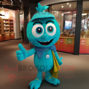 Turquoise But mascot costume character dressed with a Skirt and Keychains