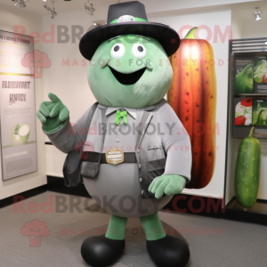 Gray Zucchini mascot costume character dressed with a Jacket and Belts