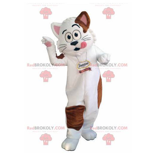 Hvid og brun kat maskot. Gourmet maskot - Redbrokoly.com