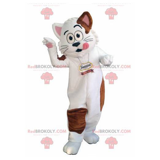 Hvit og brun kattemaskot. Gourmet maskot - Redbrokoly.com