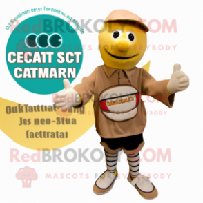 Tan Pendant mascot costume character dressed with a Swimwear and Gloves