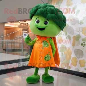 Orange Broccoli mascot costume character dressed with a Raincoat and Headbands