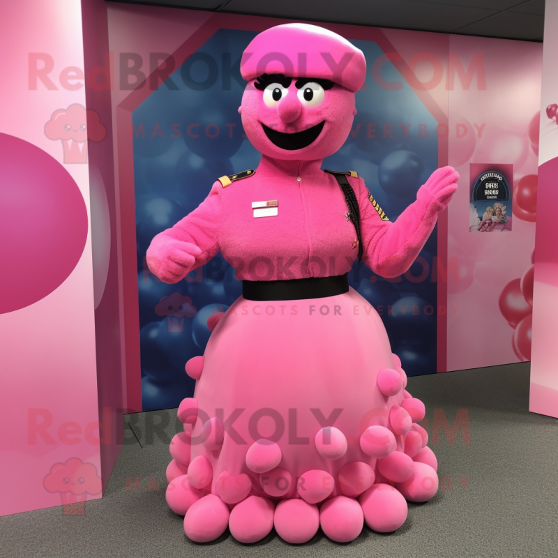 Pink American Soldier mascot costume character dressed with a Ball Gown and Cufflinks