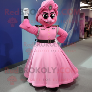 Pink American Soldier mascot costume character dressed with a Ball Gown and Cufflinks