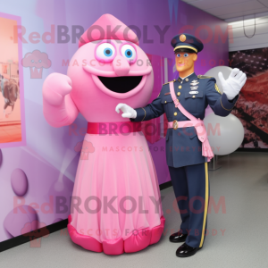 Pink American Soldier mascot costume character dressed with a Ball Gown and Cufflinks