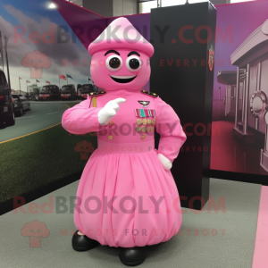 Pink American Soldier mascot costume character dressed with a Ball Gown and Cufflinks