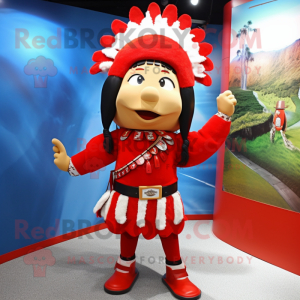 Red Chief mascot costume character dressed with a Mini Skirt and Earrings