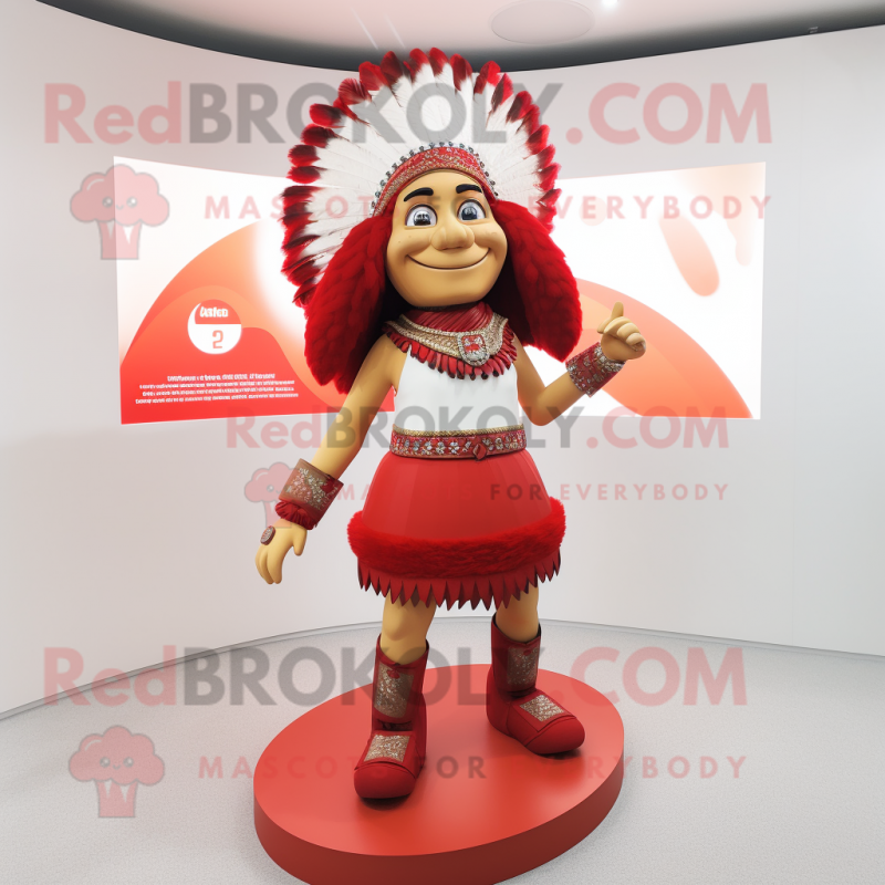 Red Chief mascot costume character dressed with a Mini Skirt and Earrings