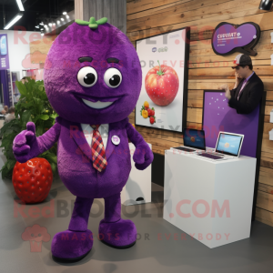 Purple Raspberry mascot costume character dressed with a Suit and Brooches