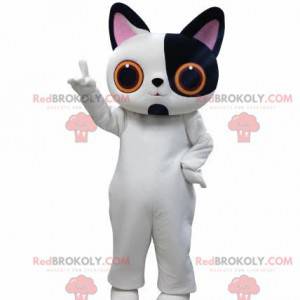 Mascote gato branco e preto com olhos grandes - Redbrokoly.com