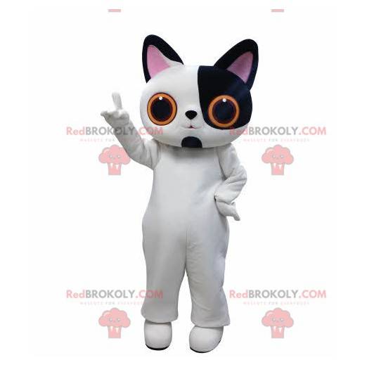 Mascotte gatto bianco e nero con grandi occhi - Redbrokoly.com