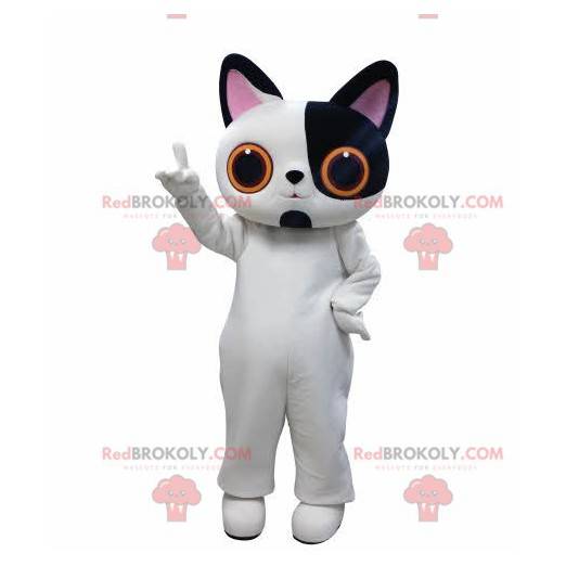 Maskot bílá a černá kočka s velkýma očima - Redbrokoly.com