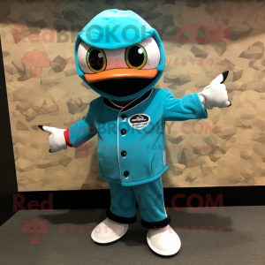 Teal Sushi mascot costume character dressed with a Moto Jacket and Cufflinks