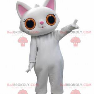 White cat mascot with big orange eyes - Redbrokoly.com