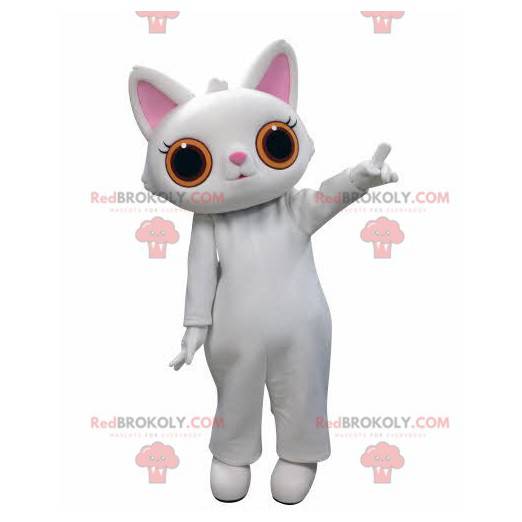 Mascote gato branco com grandes olhos laranja - Redbrokoly.com