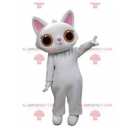 Witte kat mascotte met grote oranje ogen - Redbrokoly.com