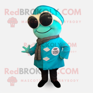 Teal Sushi mascot costume character dressed with a Moto Jacket and Cufflinks