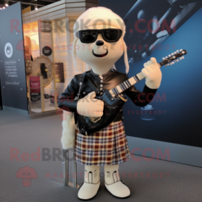 Cream Bagpipe mascot costume character dressed with a Rash Guard and Sunglasses