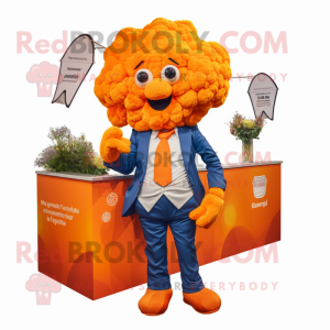 Orange Cauliflower mascot costume character dressed with a Oxford Shirt and Pocket squares