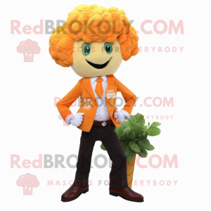Orange Cauliflower mascot costume character dressed with a Oxford Shirt and Pocket squares